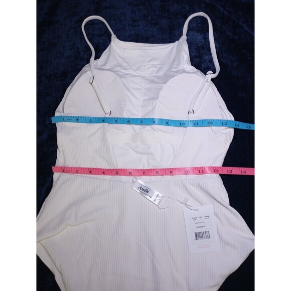 Andie Swim Coco White Ribbed Rib Asbury High Neck One Piece Swimsuit Size L NWT - Picture 6 of 10